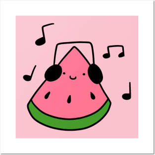 Watermelon Slice with Headphones Posters and Art